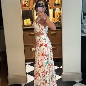 Commense White Maxi Skirt with Multicolor Seashell Print